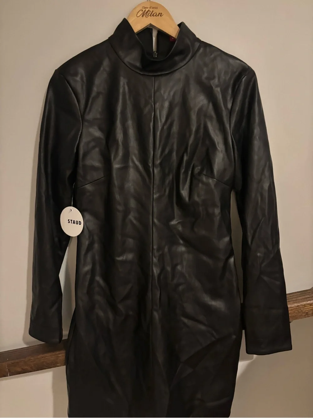 STAUD Black Faux Leather Long-Sleeve Mini Dress - Picture 2 of 3
